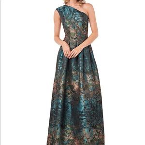 Cara One Shoulder Sleeveless Jacquard Gown